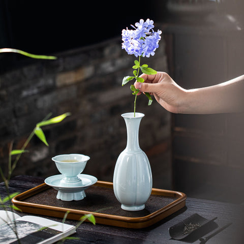 Handmade Shadow Celadon Porcelain Vase/ Flower Arrangement/ Living Room Decorations - theTeaCloud