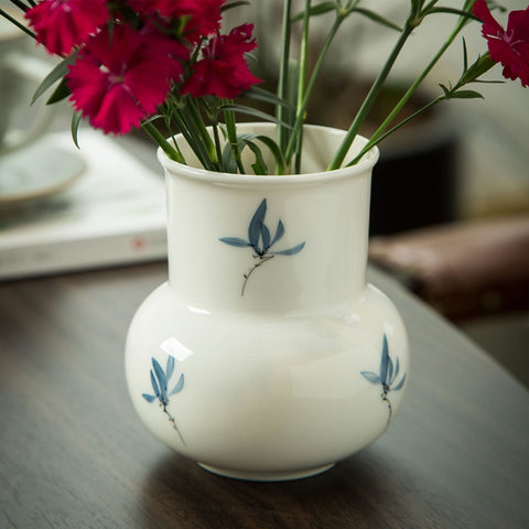 Orchid White Glazed Ceramic Vase, Porcelain Flower Vase, Countertop Decor - theTeaCloud