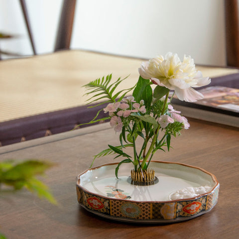 Traditional Oriental Style Ikebana Vase, Kenzan Flower Frog and Decoration Pebble Included