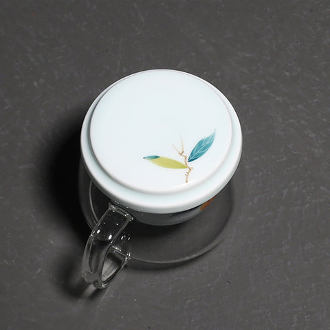 Hand Painted Personal Tea Cup with Lid and Tea Strainer in Lotus Graphic, Portable Teacup, 290ml capactity - theTeaCloud