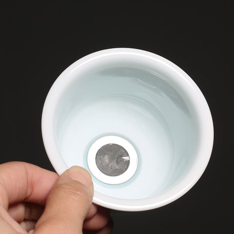 Hand Painted Personal Tea Cup with Lid and Tea Strainer in Lotus Graphic, Portable Teacup, 290ml capactity - theTeaCloud