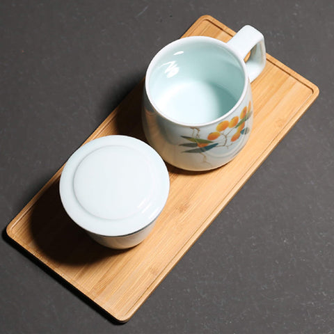 Hand Painted Ceramic Tea Mugs with Lid and Tea Strainer - theTeaCloud