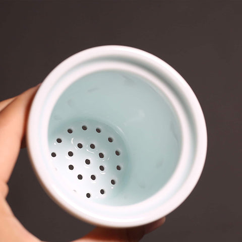 Hand Painted Ceramic Tea Mugs with Lid and Tea Strainer - theTeaCloud
