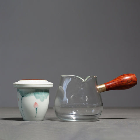 Lotus Flower Personal Teapot with Wooden Handle with Tea Strainer and Lid, Stovetop Tea Kettle - theTeaCloud