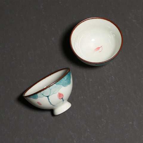 Hand Painted Personal Teacup/ Kungfu Tea Cup/ Espresso Cup in Lotus Graphic - theTeaCloud