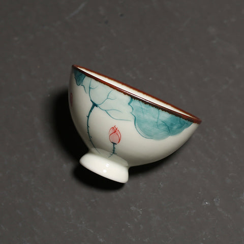 Hand Painted Personal Teacup/ Kungfu Tea Cup/ Espresso Cup in Lotus Graphic - theTeaCloud