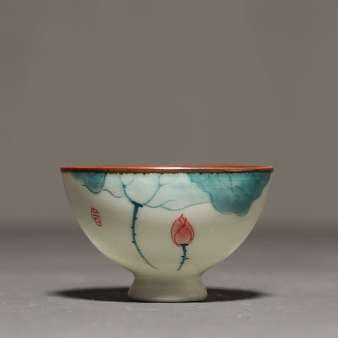 Hand Painted Personal Teacup/ Kungfu Tea Cup/ Espresso Cup in Lotus Graphic