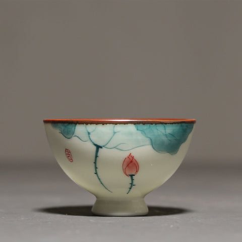 Hand Painted Personal Teacup/ Kungfu Tea Cup/ Espresso Cup in Lotus Graphic - theTeaCloud