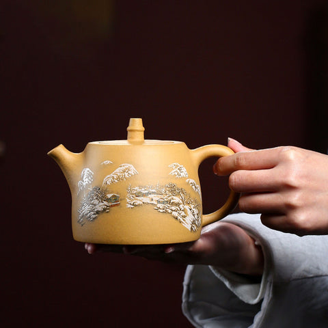 Yixing Zisha Clay Teapot with hand painted graphics, Large Capacity Teapot 500ml/17oz - theTeaCloud
