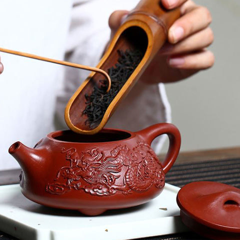 Handmade Yixing Zisha Clay Teapot, Carved Two Dragons Style - theTeaCloud