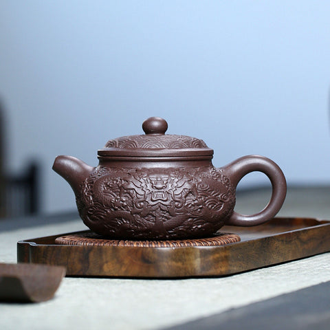 Handmade Yixing Zisha Clay Teapot, Relief Carving Dragon Graphic - theTeaCloud