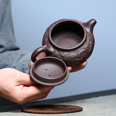 Handmade Yixing Zisha Clay Teapot, Relief Carving Dragon Graphic