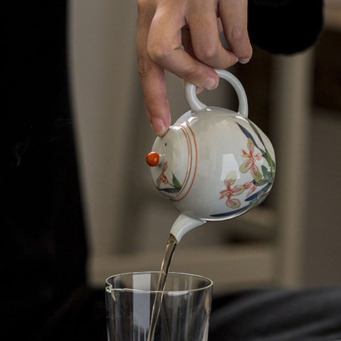 Hand-painted Iris Graphic Pear Shape Ceramic Teapot, Personal Teapot, Chinese Teapot - theTeaCloud