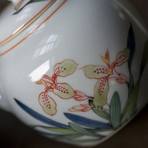 Hand-painted Iris Graphic Pear Shape Ceramic Teapot, Personal Teapot, Chinese Teapot - theTeaCloud