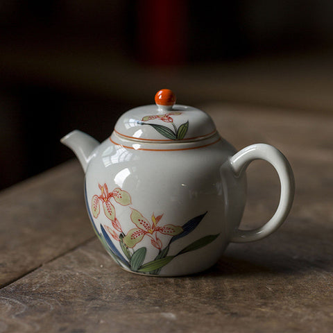 Hand-painted Iris Graphic Pear Shape Ceramic Teapot, Personal Teapot, Chinese Teapot - theTeaCloud
