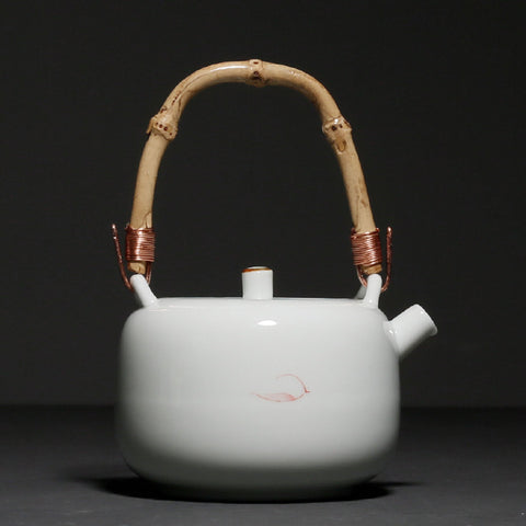Hand Painted Teapot with Bamboo Handle in Lotus Graphic, Teaset - theTeaCloud