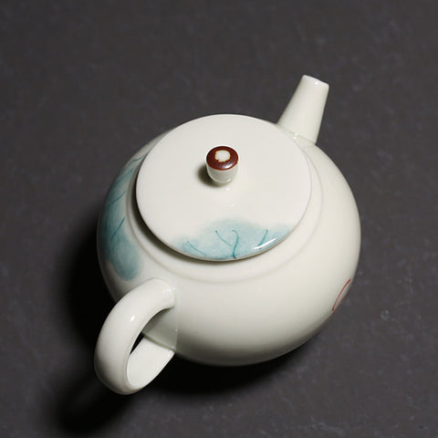 Hand Painted Mini Lotus Graphic Porcelain Tea Set, 1 Teapot with 2 Teacups, Gift Package - theTeaCloud