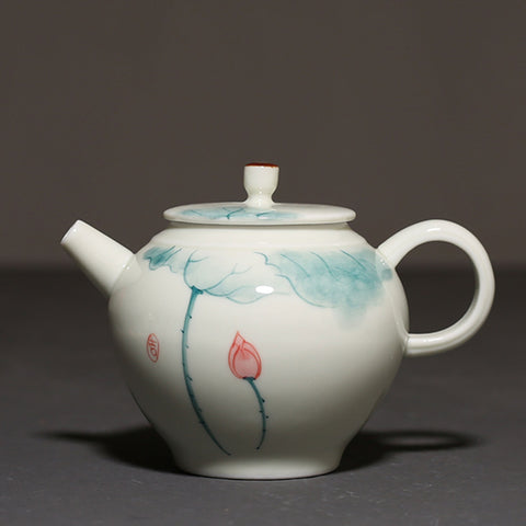 Hand Painted Mini Lotus Graphic Porcelain Tea Set, 1 Teapot with 2 Teacups, Gift Package - theTeaCloud