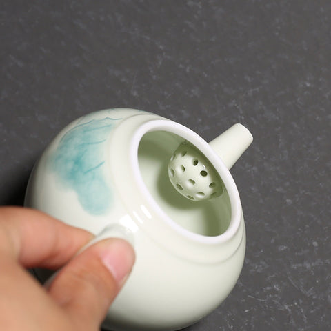 Hand Painted Mini Lotus Graphic Porcelain Tea Set, 1 Teapot with 2 Teacups, Gift Package - theTeaCloud