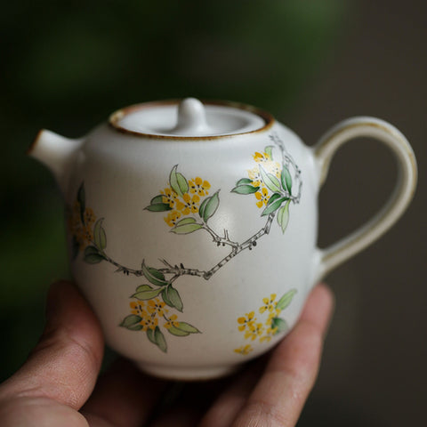 Hand Painted Osmanthus Ceramic Tea Pot, Osmanthus Ceramic Tea Cup - theTeaCloud