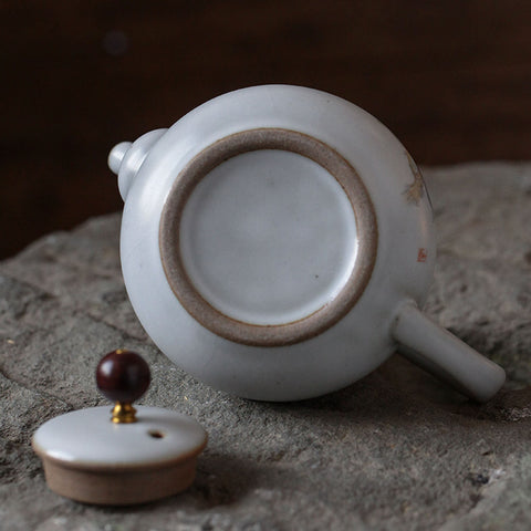 Hand Painted Purple Magnolia Ceramic Teapot, Oriental Hand-painted Porcelain Teapot