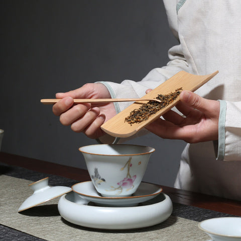 Hand Painted Ceramic Gaiwan Tea Set, “Magpie and Magnolia” - theTeaCloud