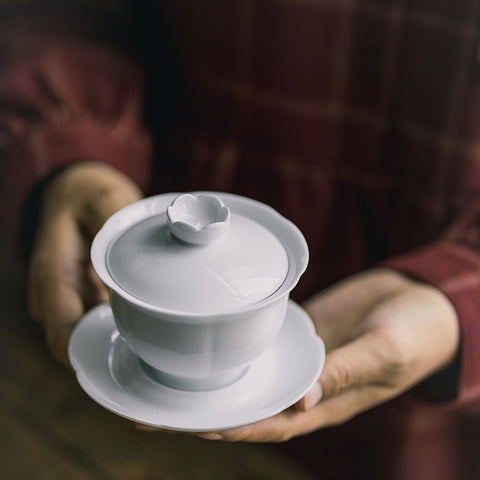 White Porcelain Gaiwan Teacup Set, Kungfu Tea Cups, 170ml Large Capacity, Teaset Gift Package Available - theTeaCloud