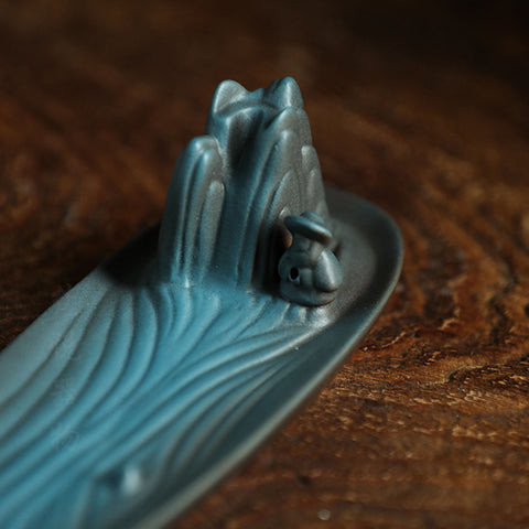 Hand Crafted Green Mountain Ceramic Incense Holder, Home Decor - theTeaCloud