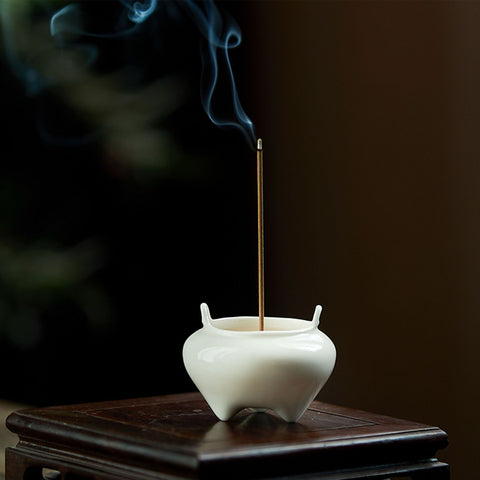 Hand Crafted Ancient Chinese Style White Ceramic Mini Incense Holder - theTeaCloud