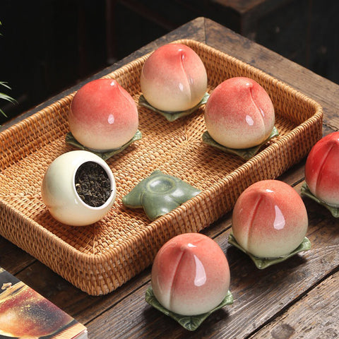 Ceramic Peach Tea Cans, Mini Peach Tea Caddy, Table Decor, Birthday Gifts - theTeaCloud