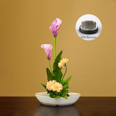 Diamond Shape Ceramic Ikebana Vase with Gold Rim, Japanese Style - theTeaCloud