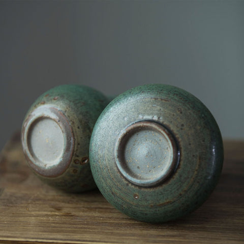 Handmade Ceramic Vase, traditional Japanese Green Vintage Style