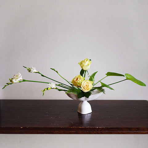 Ceramic High Stem Ikebana Vase with Gold Rim, Japanese Style