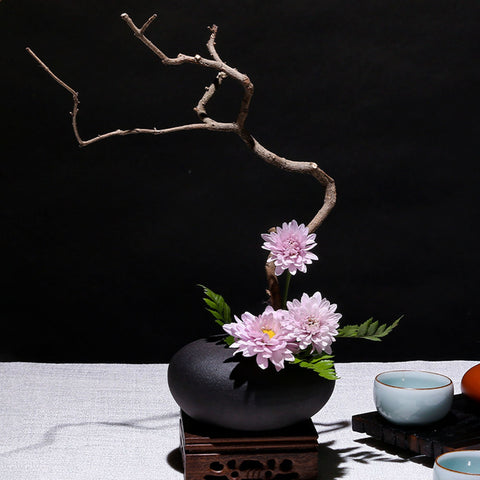 Handmade Ikebana Vase in Round Shape, Japanese Style, Kenzan Flower Frog Included