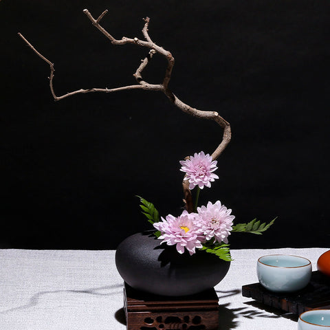 Handmade Ikebana Vase in Round Shape, Japanese Style, Kenzan Flower Frog Included - theTeaCloud