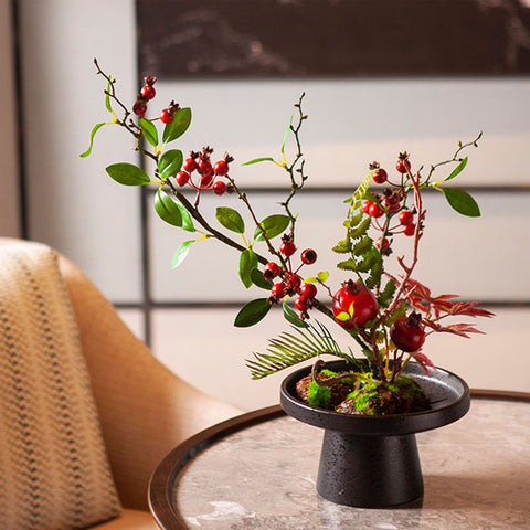 Ink Pattern Traditional Ceramic Ikebana Vase/Kenzan Flower Frog Included - theTeaCloud