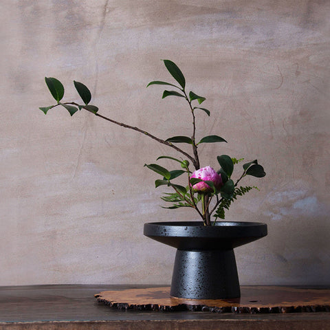 Ink Pattern Traditional Ceramic Ikebana Vase/Kenzan Flower Frog Included - theTeaCloud