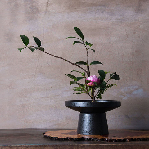 Ceramic Ikebana Vase/Ink Pattern Traditional Japanese Flower Arrangement/Snack Plate/Kenzan Flower Frog Included - theTeaCloud