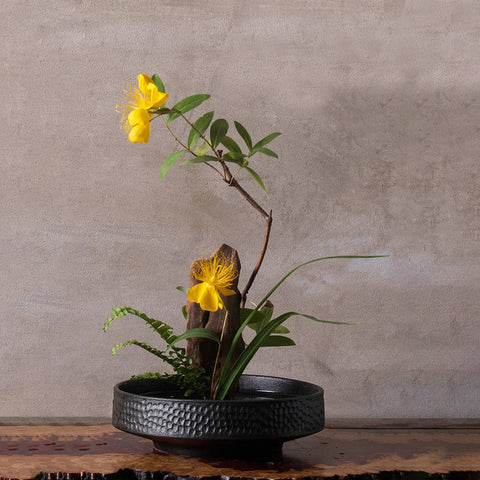 Handmade Ikebana Vase in Hammered Pattern, White and Black Color