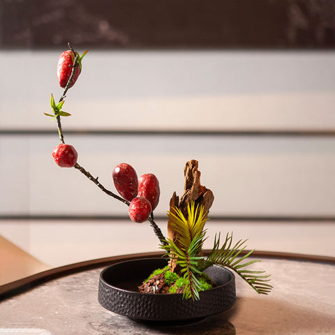 Handmade Ikebana Vase in Hammered Pattern, White and Black Color