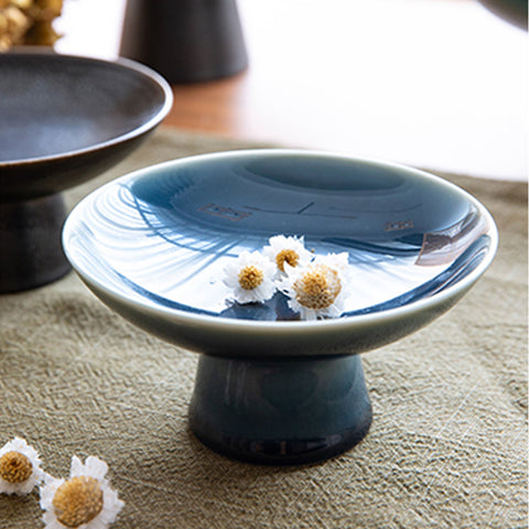 Handmade Mini Ceramic Ikebana Vase/bowl in Japanese High Stem Style/Kenzan Flower Frog Included