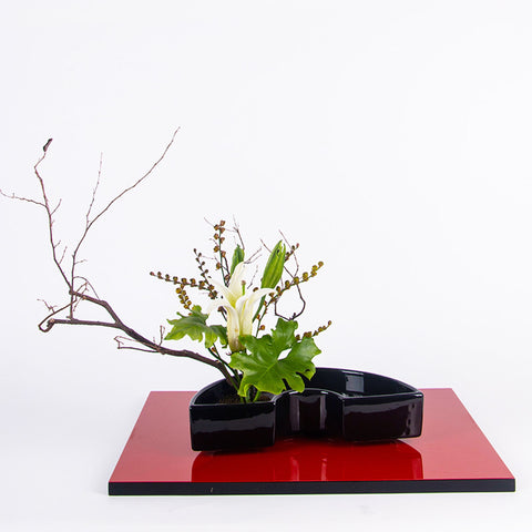 Ceramic Semi Circle Ikebana Vase, Kenzan Flower Frog Included