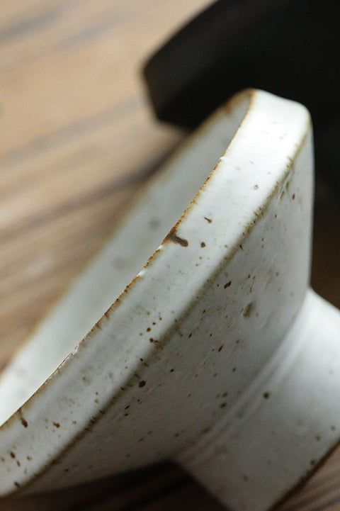 Handmade Ceramic Ikebana Vase in White and Black, Textured Surface Style, Kenzan Flower Frog Included - theTeaCloud
