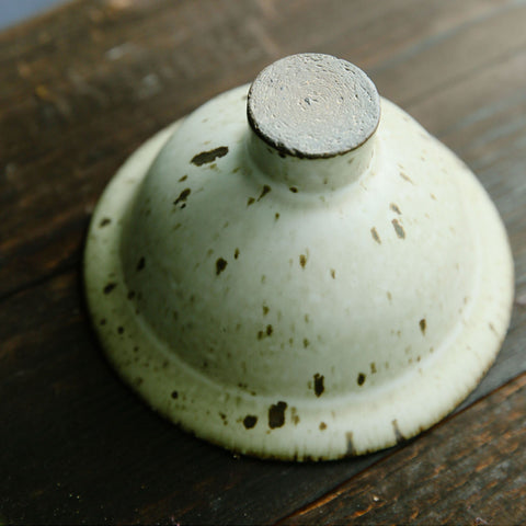 Handmade Ceramic Ikebana Vase in Speckled White and Dark Grey, Kenzan Flower Frog Included - theTeaCloud