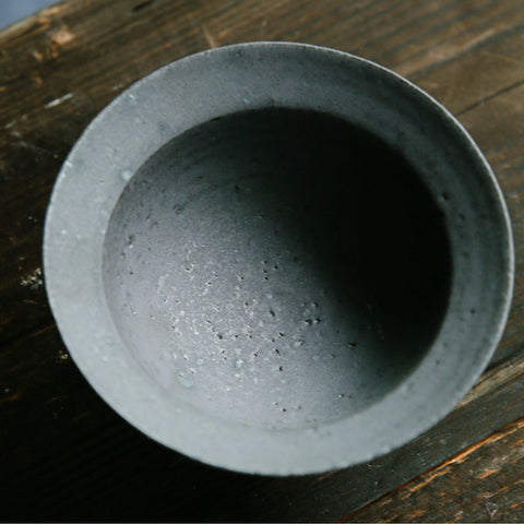 Handmade Ceramic Ikebana Vase in Speckled White and Dark Grey, Kenzan Flower Frog Included