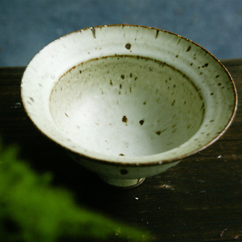 Handmade Ceramic Ikebana Vase in Speckled White and Dark Grey, Kenzan Flower Frog Included