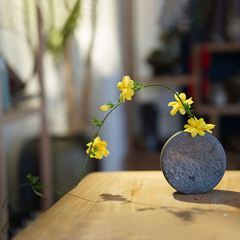 Handmade Round Shaped Ceramic Flower Arranger, Countertop Decoration