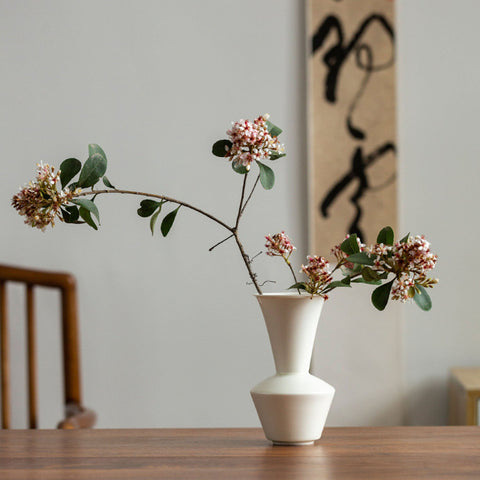 Ceramic Ikebana Vase in Traditional Oriental Style, Green and White Color