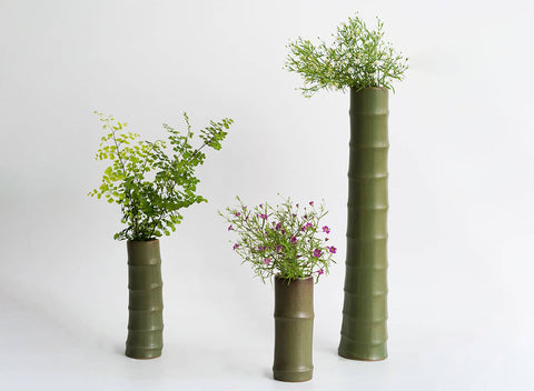 Handmade Ceramic Bamboo Vase, Ikebana Bamboo Vase - theTeaCloud