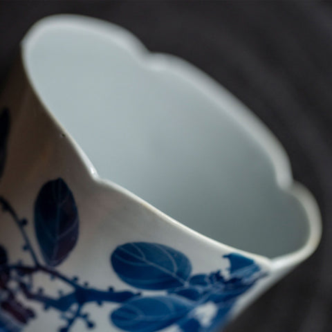 Hand painted Blue and White Vase Raw Ceramic, Ikebana Vase - theTeaCloud